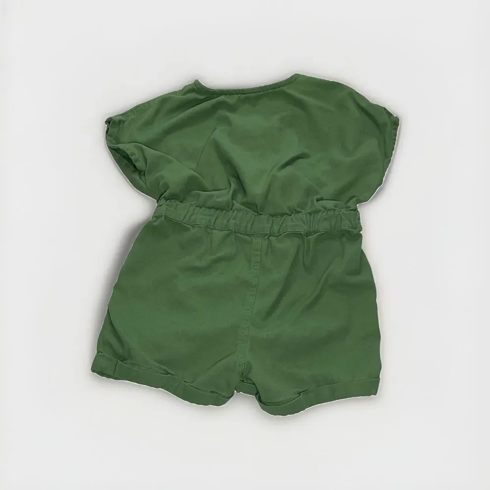 Old Navy Toddler Girls Green Romper Shortall Sunflower Pocket 3T Jumpsuit Shorts